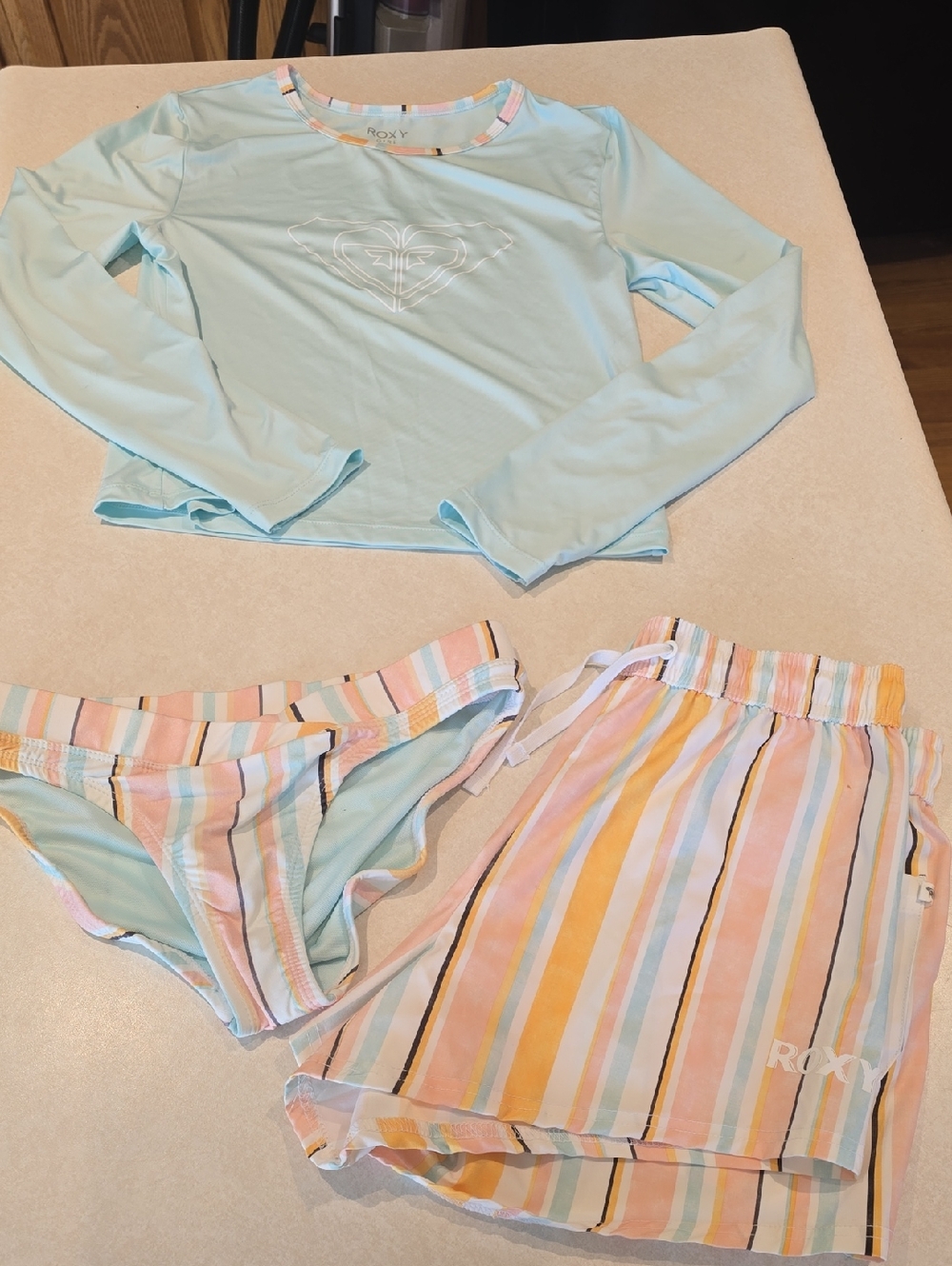 Roxy Girl 3 Piece Swim Set Aqua Blue with Stripes